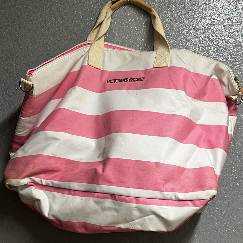 Victoria's Secret Pink and White Striped Travel Bag